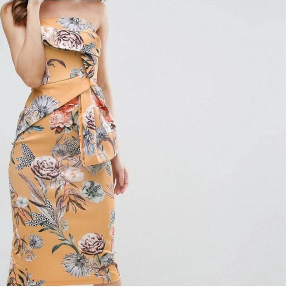 ASOS Floral Fold Bow Front Bandeau Dress Sz 4